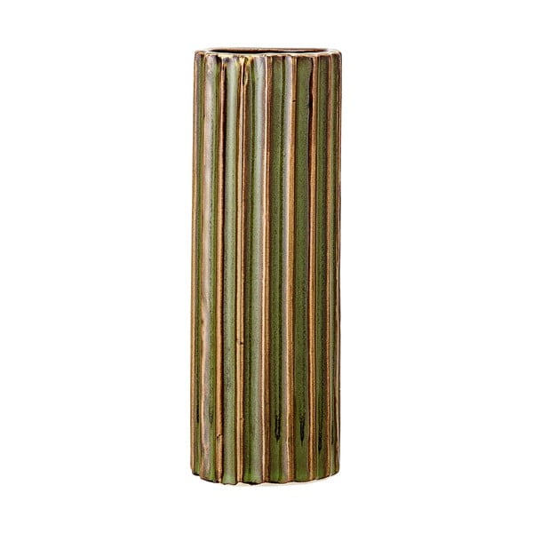 Zielony wazon z kamionki Bloomingville Stripes, wys. 15 cm