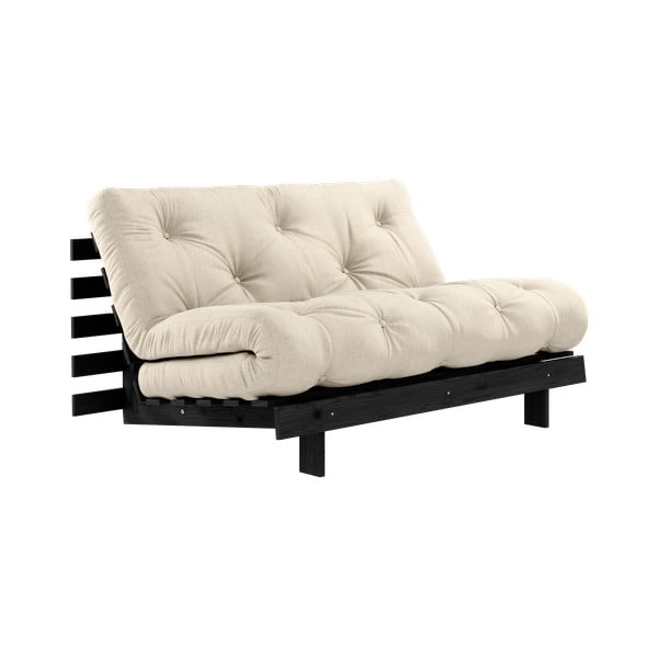 Szarobeżowa lniana rozkładana sofa 140 cm Roots Black Night – Karup Design