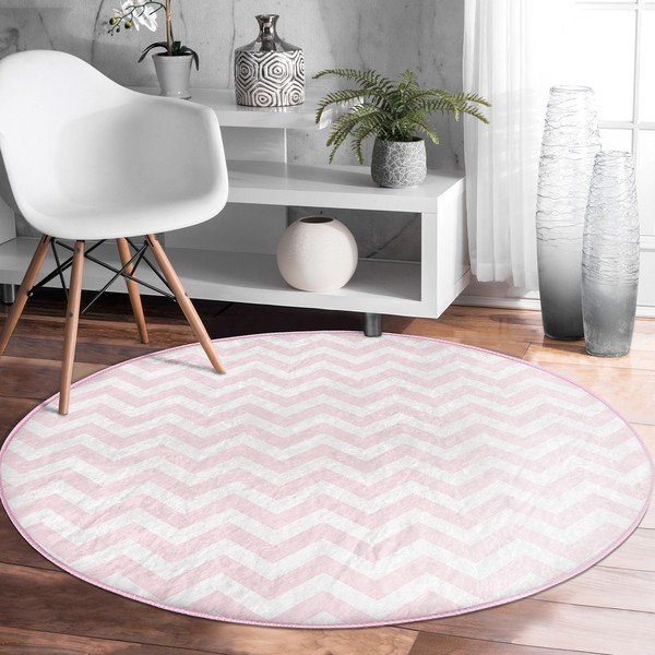 Jasnoróżowy okrągły dywan odpowiedni do prania i robotów sprzątających ø 120 cm Comfort – Mila Home-image-3