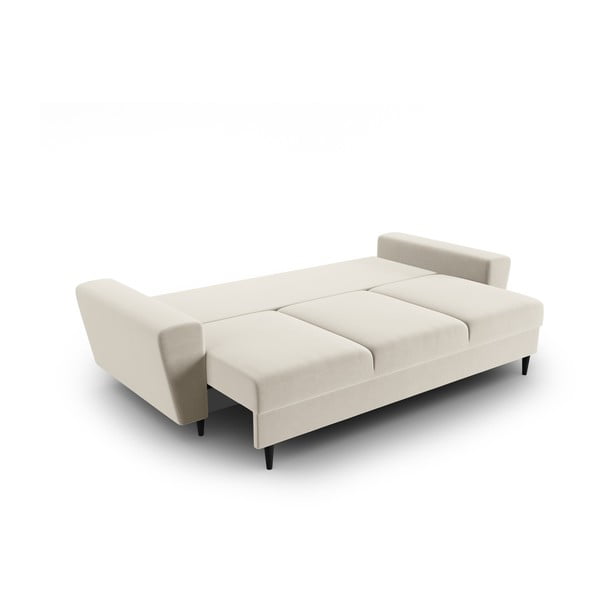 Beżowa aksamitna rozkładana sofa ze schowkiem 235 cm Kyoto – Cosmopolitan Design-image-2