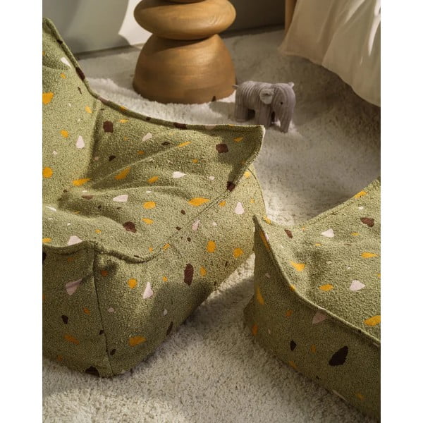 Zielony dziecięcy worek do siedzenia z materiału bouclé/z tkaniny szenilowej Terrazzo Square – Wigiwama-image-3