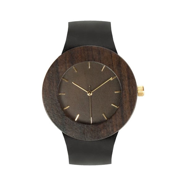 Drewniany zegarek z zaznaczonymi godzinami (kreski) Analog Watch Co. Leather & Blackwood