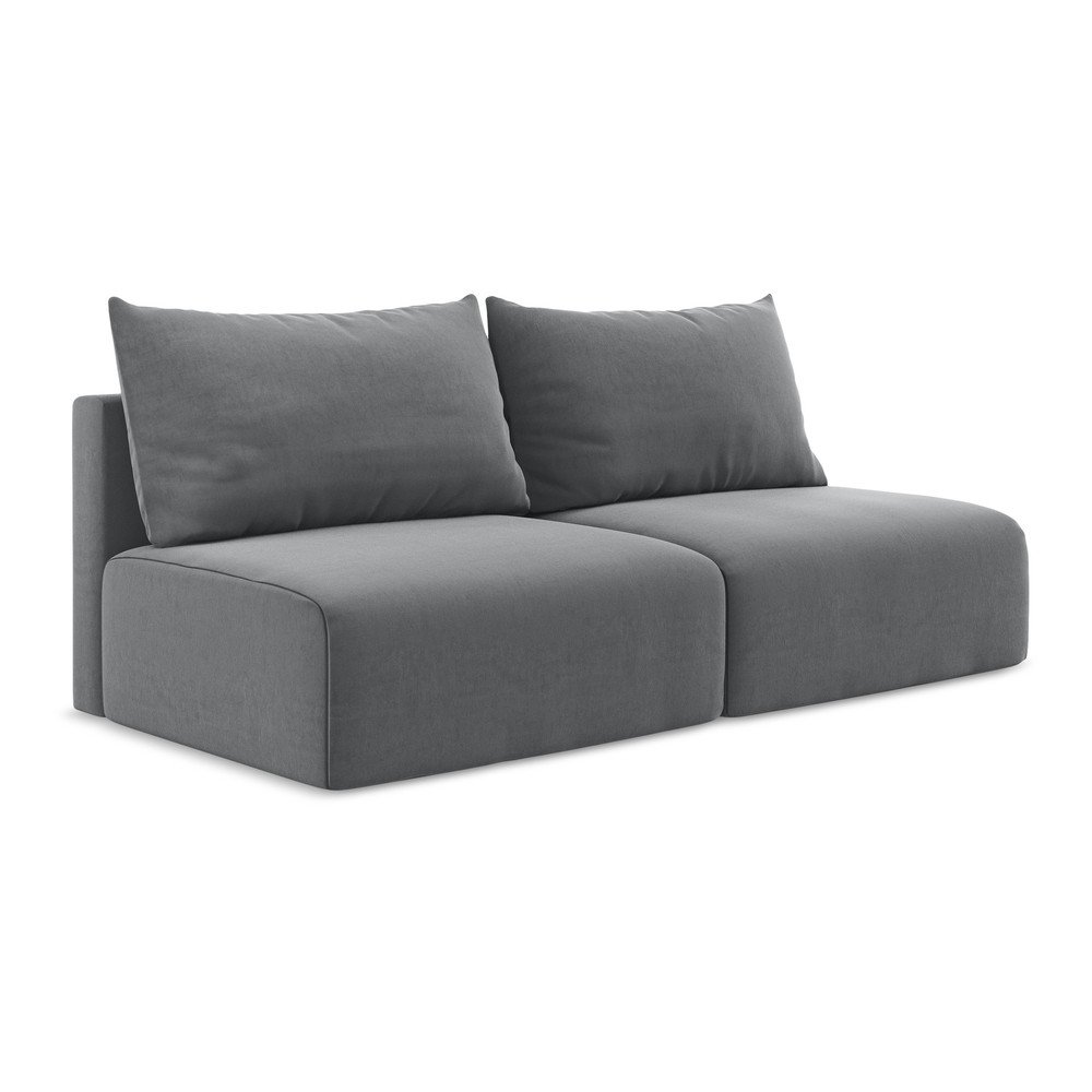 Szara aksamitna rozkładana sofa ze schowkiem 216 cm Kalena – Makamii (zdjęcie 5)