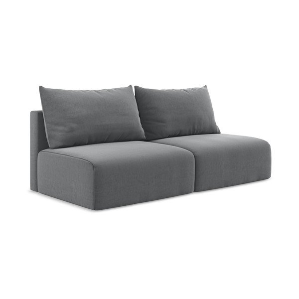 Szara aksamitna rozkładana/ze schowkiem sofa 216 cm Kalena – Makamii-image-2