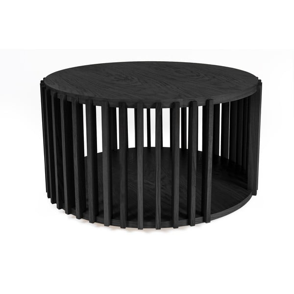 Czarny stolik z drewna dębowego Woodman Drum, ø 83 cm-image-2