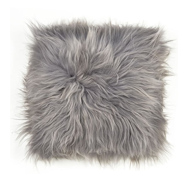 Poduszka futrzana do siedzenia z długim włosiem Grey, 37x37 cm