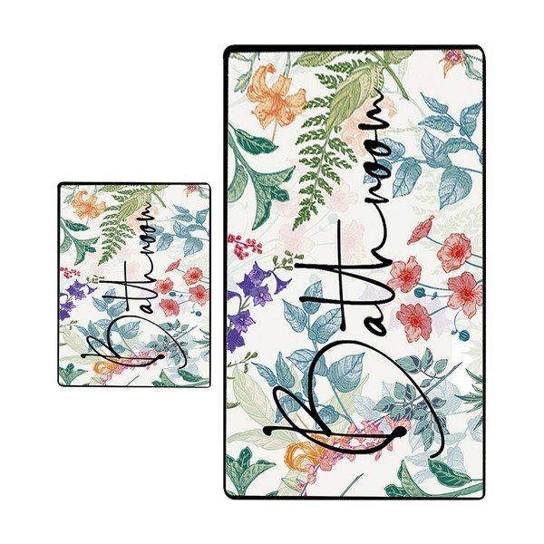 Dywaniki łazienkowe zestaw 2 szt. 60x100 cm Green In Flower – Foutastic