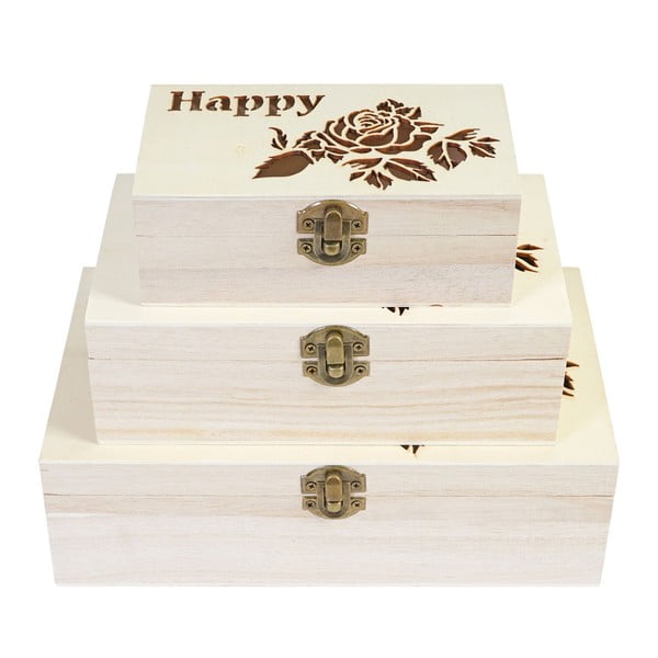 Zestaw 3 drewnianych pudełek Mendler Shabby Happy