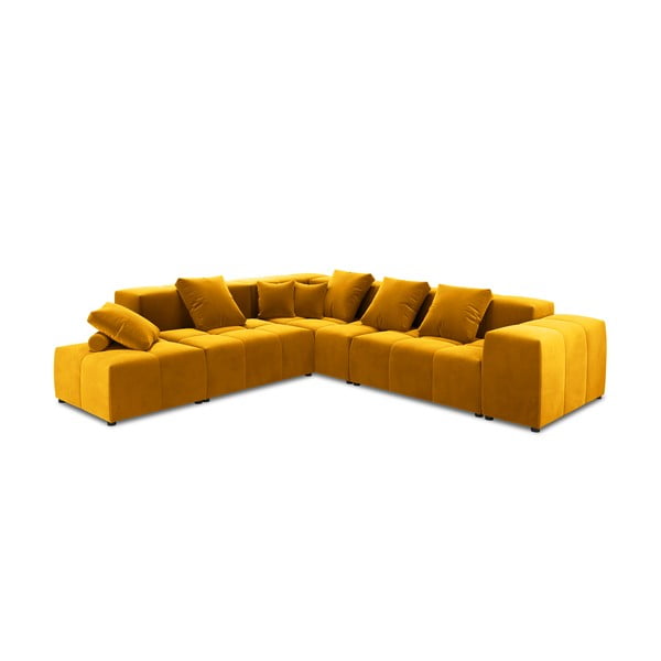 Żółty aksamitny narożnik (róg zmienny) Rome Velvet – Cosmopolitan Design
