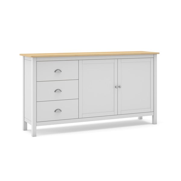 Biało-naturalna niska komoda z drewna sosnowego 150x80,5 cm Misti – Marckeric-image-3
