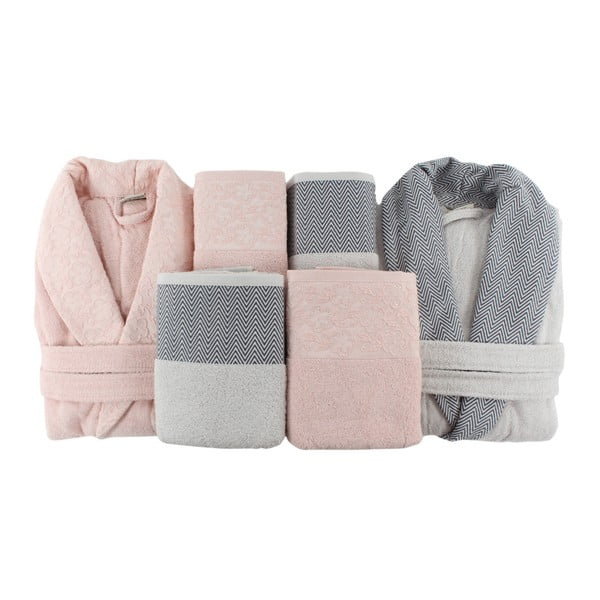 Rodzinny zestaw szlafroków i ręczników Pink&Grey