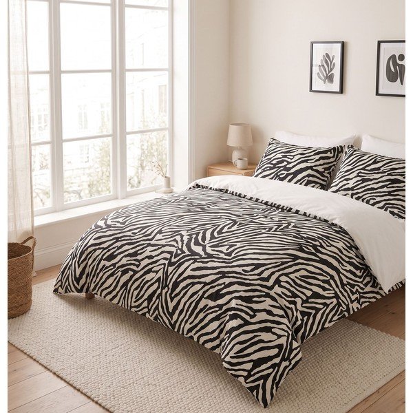 Czarna pościel jednoosobowa 200x140 cm Zebra – Mijolnir-image-1