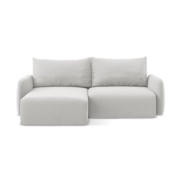 Jasnoszary aksamitny rozkładany/ze schowkiem narożnik (lewostronny/z szezlongiem) Kalena – Makamii