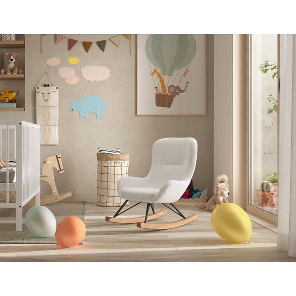 Biały bujany fotel dziecięcy z materiału bouclé ROCKY – Vipack-image-1