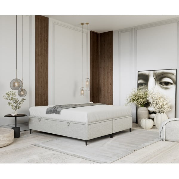 Jasnoszare tapicerowane łóżko dwuosobowe ze schowkiem 160x200 cm Tate – Maison de Rêve-image-4