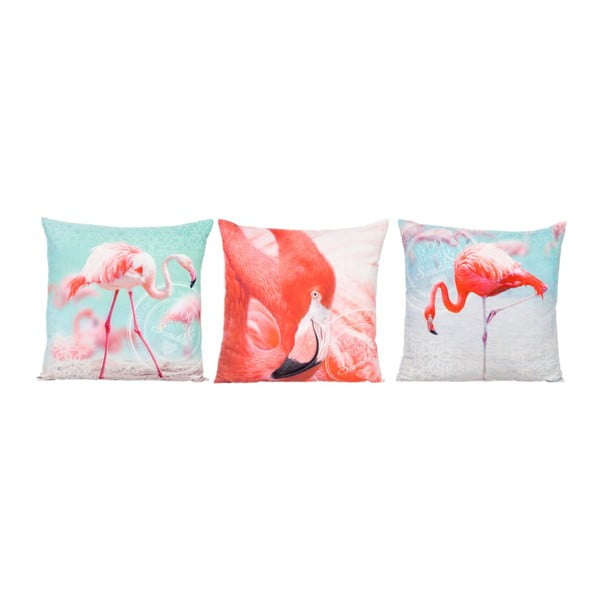 Komplet 3 poduszek Flamingos 45x45 cm