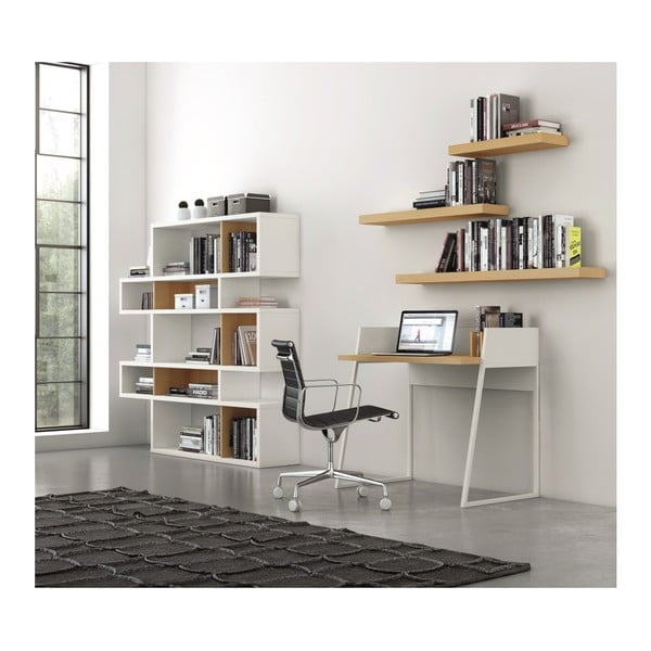 Biały regał z detalami w dekorze drewna dębowego TemaHome London-image-1