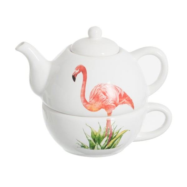 Filiżanka z dzbankiem do herbaty J-Line Flamingo