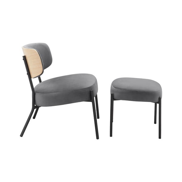 Szary aksamitny fotel z podnóżkiem Jerry – Støraa-image-1