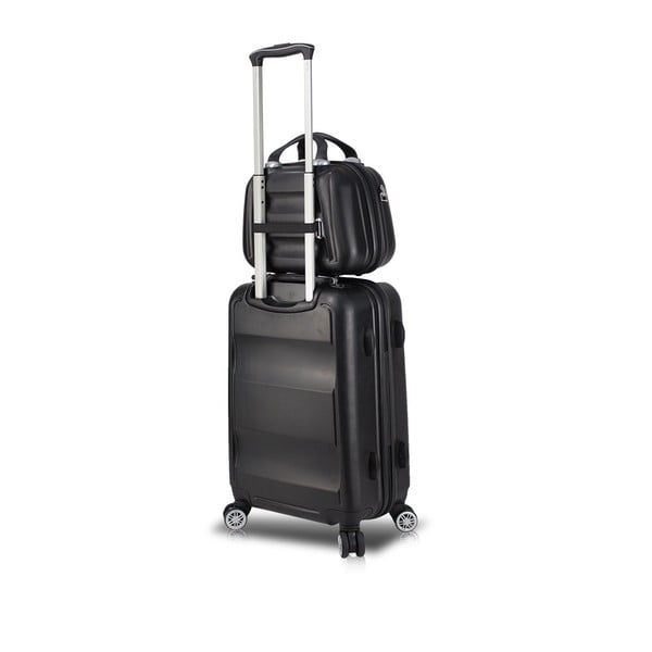 Zestaw czarnej walizki na kółkach z USB i kuferka podróżnego My Valice LASSO MU & Cabin