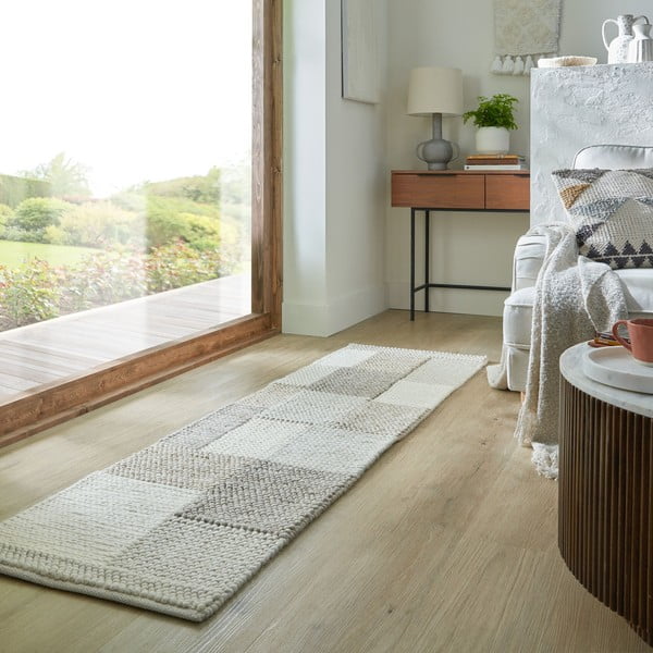 Beżowy chodnik z mieszanki wełny tkany ręcznie 60x230 cm Minerals Patchwork – Flair Rugs-image-1