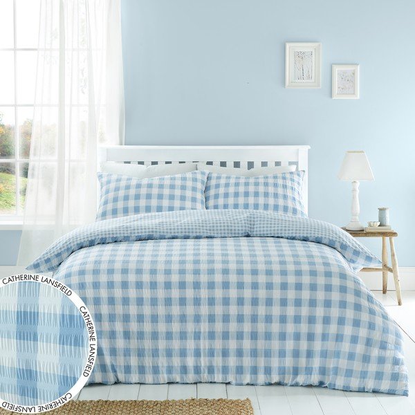 Niebieska pościel dwuosobowa 200x200 cm Seersucker Gingham Check – Catherine Lansfield-image-4