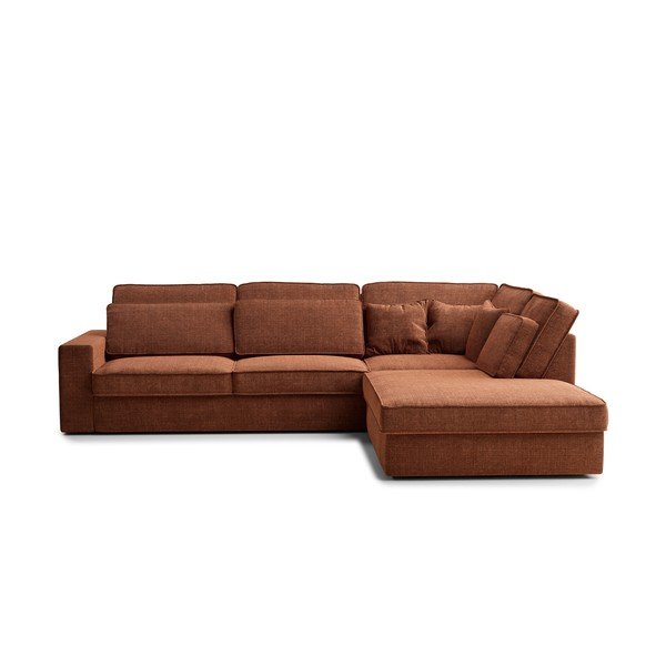 Narożnik z tkaniny szenilowej (prawostronny/w kształcie litery L) w kolorze miedzi Kirou – Maison de Rêve