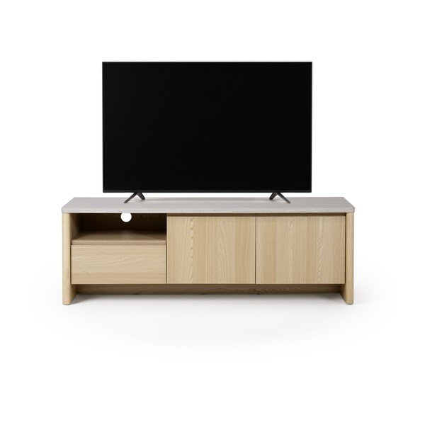 Biała/w jasnym naturalnym kolorze szafka pod TV w dekorze dębu 153x50x45 cm Dore – Marckeric-image-3