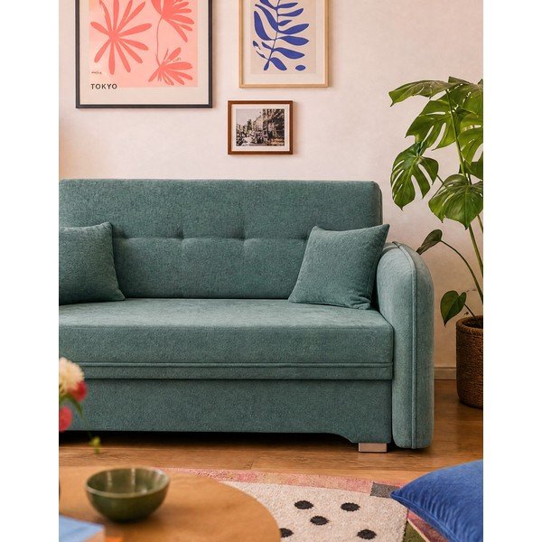 Zielona rozkładana/ze schowkiem sofa z tkaniny szenilowej 155 cm Laine – ELTAP-image-3