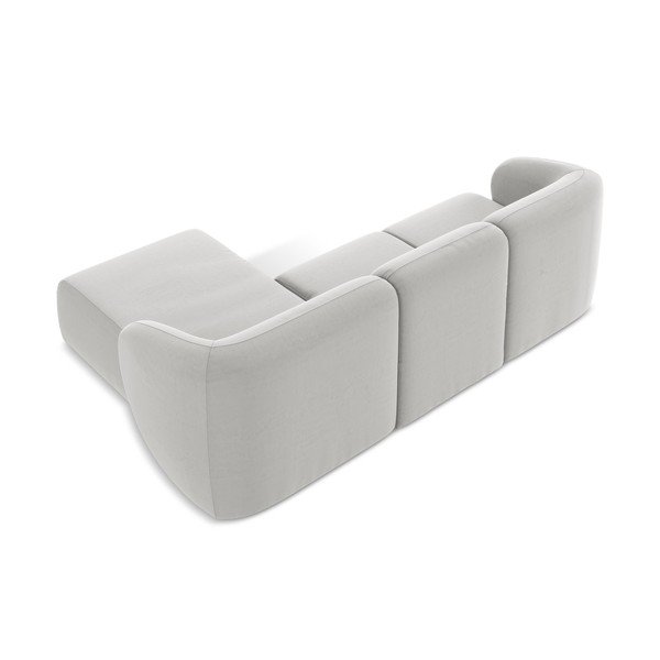 Jasnoszary aksamitny narożnik (prawostronny/z szezlongiem) Lani – Makamii-image-3