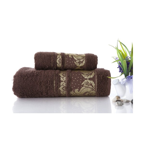Zestaw 2 ręczników Antik Gold Dark Brown, 70x140 i 50x90 cm