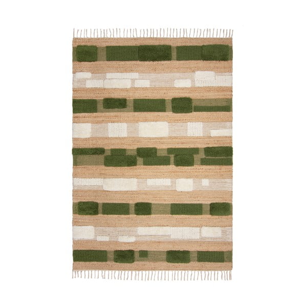 Zielono-naturalny dywan z mieszanki juty tkany ręcznie 160x230 cm Medina Blocks – Flair Rugs