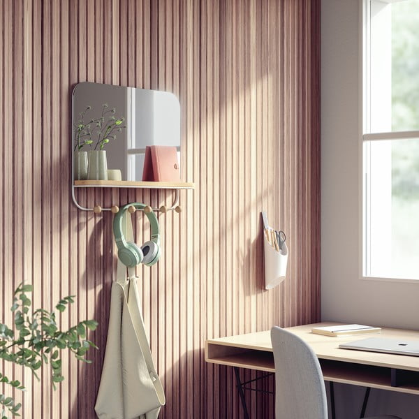 Biały wieszak ścienny z drewna bukowego z półką Estique – Umbra-image-1