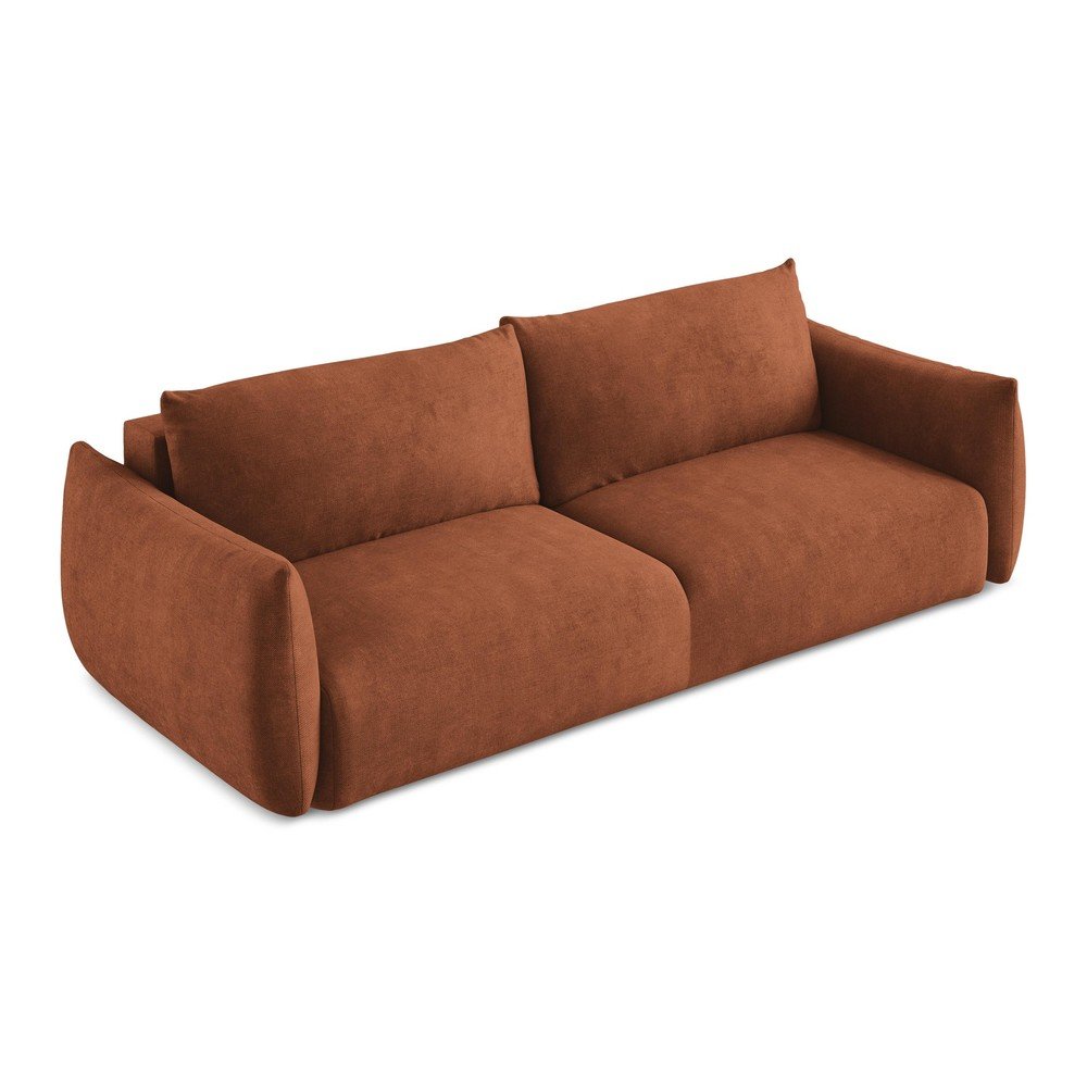 Rozkładana sofa z tkaniny szenilowej w kolorze terakoty 230 cm Leila – Makamii (zdjęcie 3)