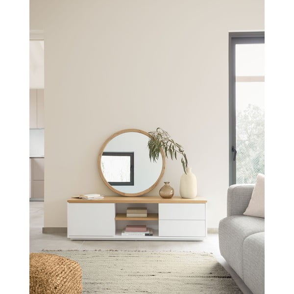 Biała szafka pod TV w dekorze dębu 150x44x36 cm Abilen – Kave Home-image-1