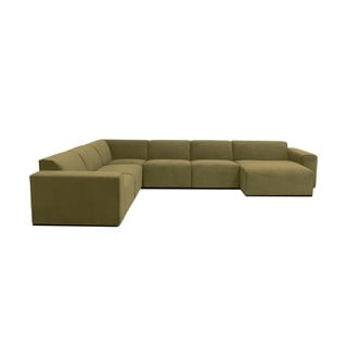 Zielona sztruksowa sofa modułowa w kształcie litery "U" Scandic Sting, prawostronna