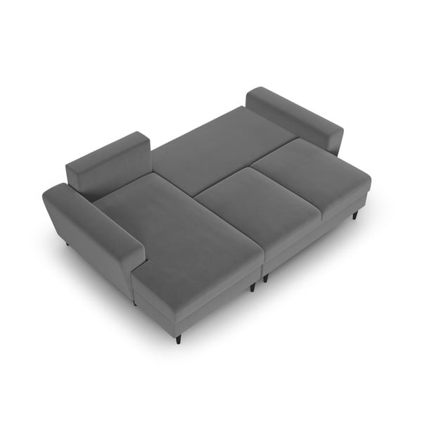 Jasnoszary aksamitny rozkładany narożnik ze schowkiem (lewostronny/z szezlongiem) Kyoto – Cosmopolitan Design-image-2