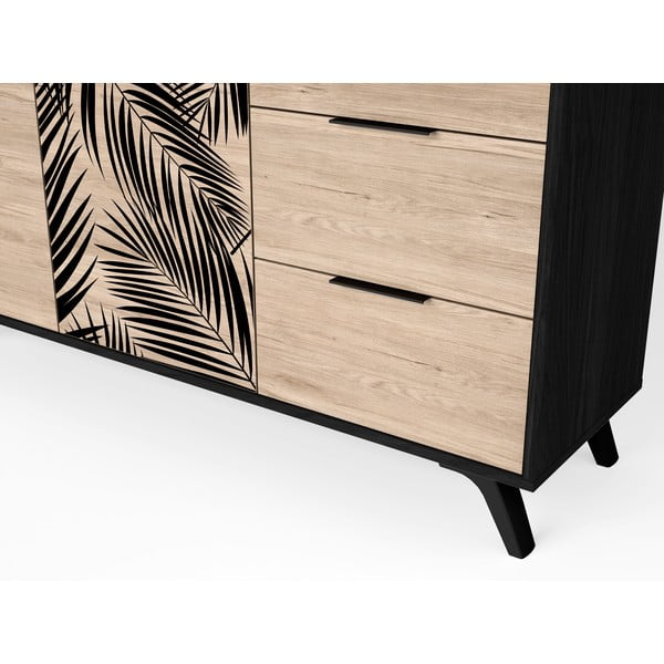 Czarna niska komoda w dekorze dębu 136x81 cm Palmera – Marckeric-image-1