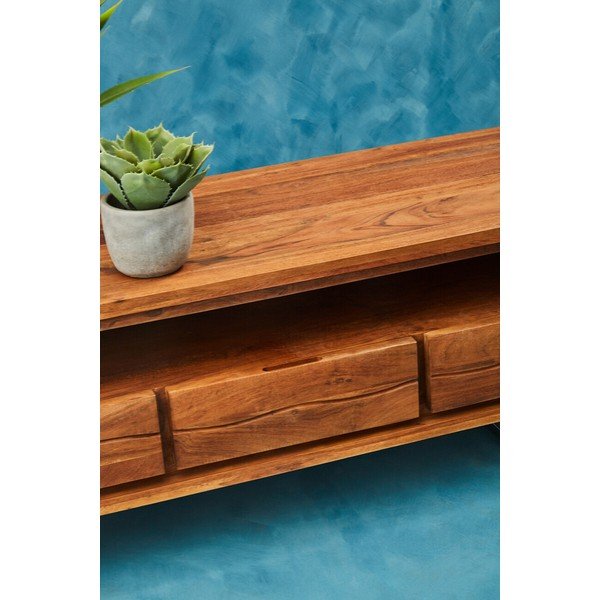 Szafka pod TV z litego drewna akacjowego w ciemnym naturalnym kolorze 140x52x50 cm Simla – Premier Housewares-image-4