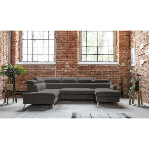 Ciemnoszary aksamitny rozkładany narożnik (lewostronny/w kształcie litery U) Sweet Harmony – Miuform-image-1