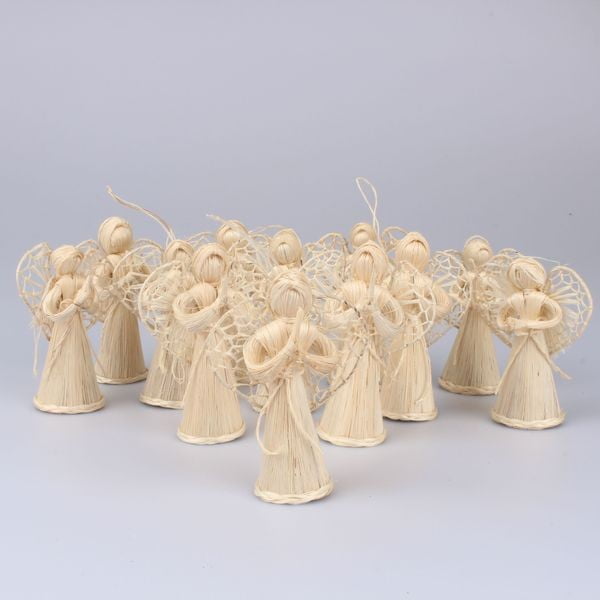 Zestaw 12 sztuk słomiancyh ozdób świątecznych w kształcie anioła Dakls Eva, dł. 10 cm