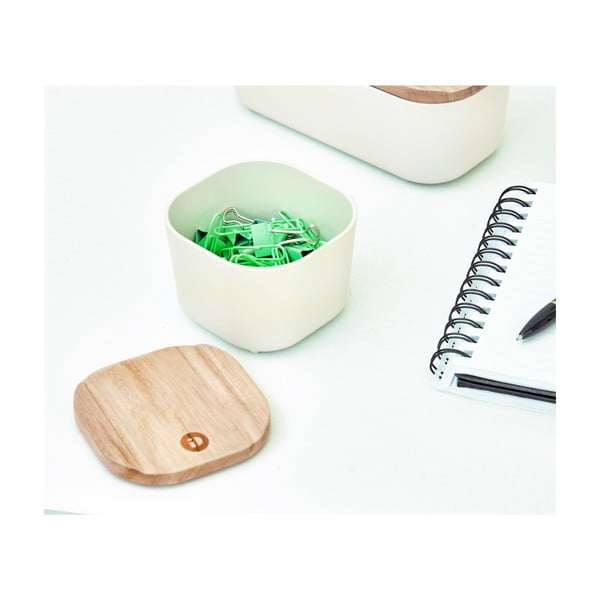 Biały pojemnik z pokrywką z drewna paulownia iDesign Eco, 9x9 cm-image-4