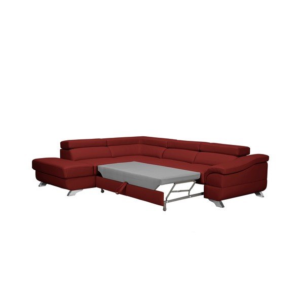 Czerwony rozkładany narożnik lewostronny z obiciem przypominającym skórę Windsor & Co Sofas Gamma-image-3