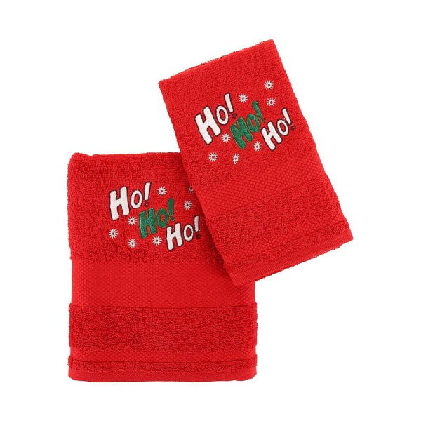Świąteczny zestaw czerwonego małego i dużego ręcznika Ho ho