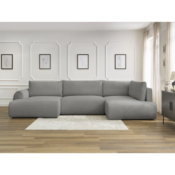 Ciemnoszary sztruksowy rozkładany/ze schowkiem narożnik (prawostronny/w kształcie litery U) Lucien – Bobochic Paris-image-1