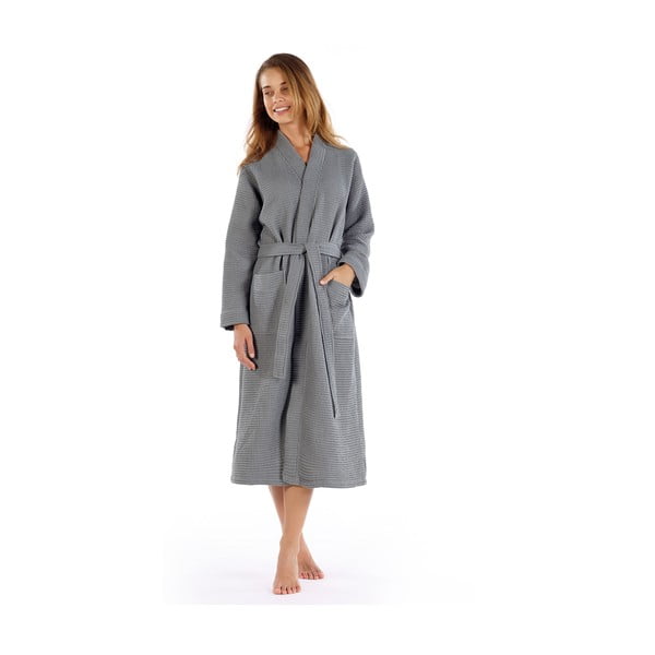 Szary bawełniany szlafrok w rozmiarze M Mia Waffle – Foutastic-image-2