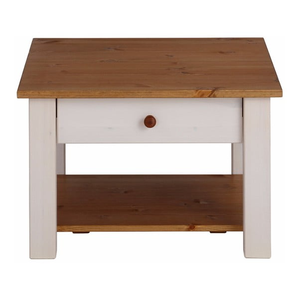 Biały stolik z litego drewna sosnowego z drewnianymi detalami Støraa Yvonne, 60x60 cm