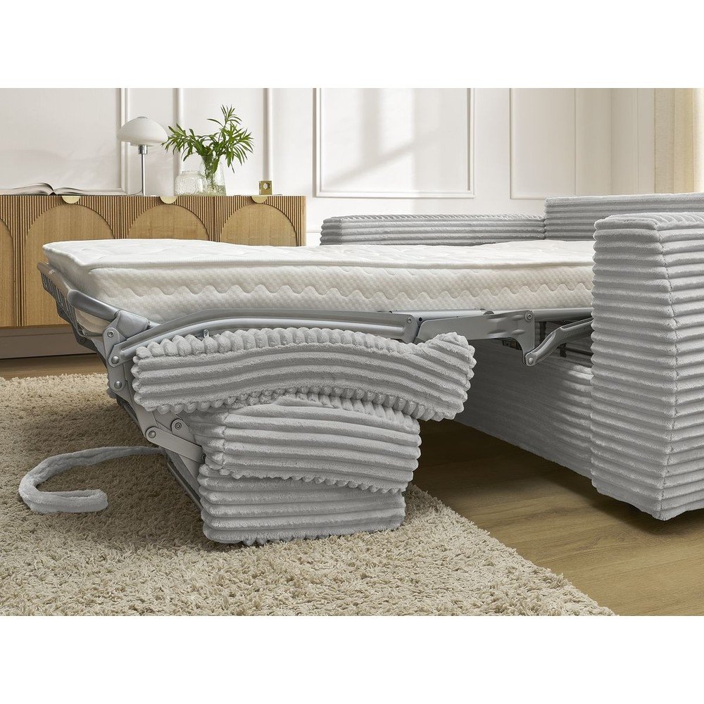 Jasnoszara sztruksowa rozkładana sofa do spania 220 cm Hugo – Bobochic Paris (zdjęcie 2)