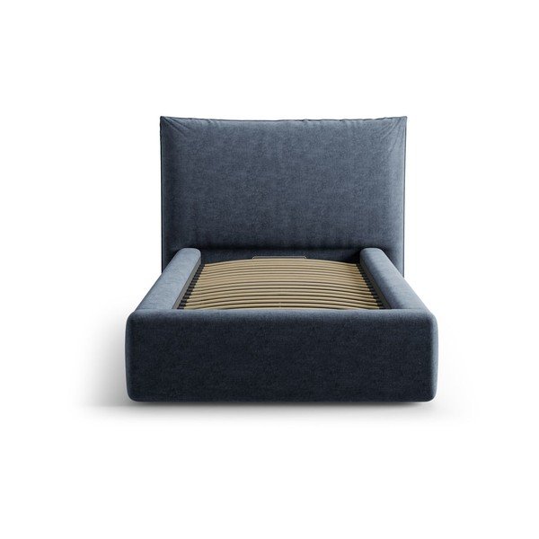 Ciemnoniebieskie tapicerowane łóżko jednoosobowe ze schowkiem i stelażem 90x200 cm Kaelle – Micadoni -image-3