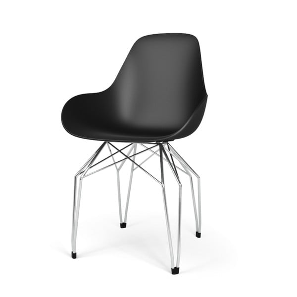 Czarne krzesło z chromowanymi nogami Kubikoff Diamond
